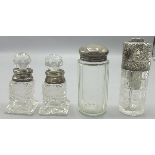 113 - Collection of dressing table scent bottles and jars, incl. a pair of Edwardian cut glass scent bottl... 