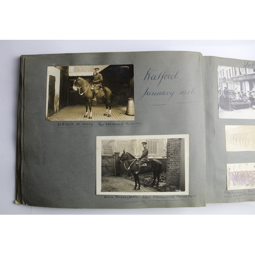 626 - Album of photographs and magazine cuttings depicting military life during WWI, portraits of soldier ... 