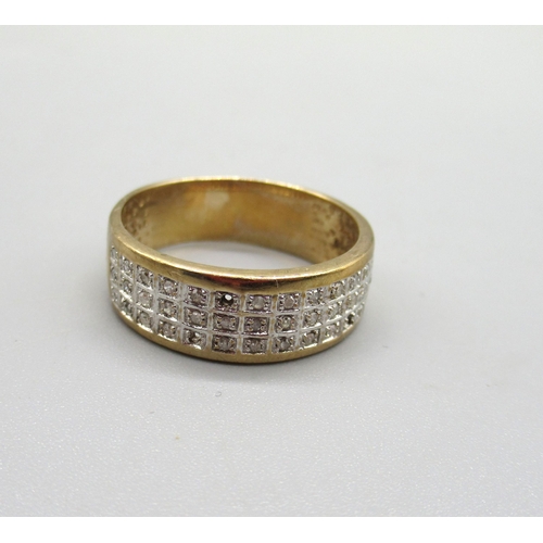 29 - 9ct yellow gold band ring set with rows of diamonds (A/F), stamped 375, size R1/2, and a 9ct yellow ... 