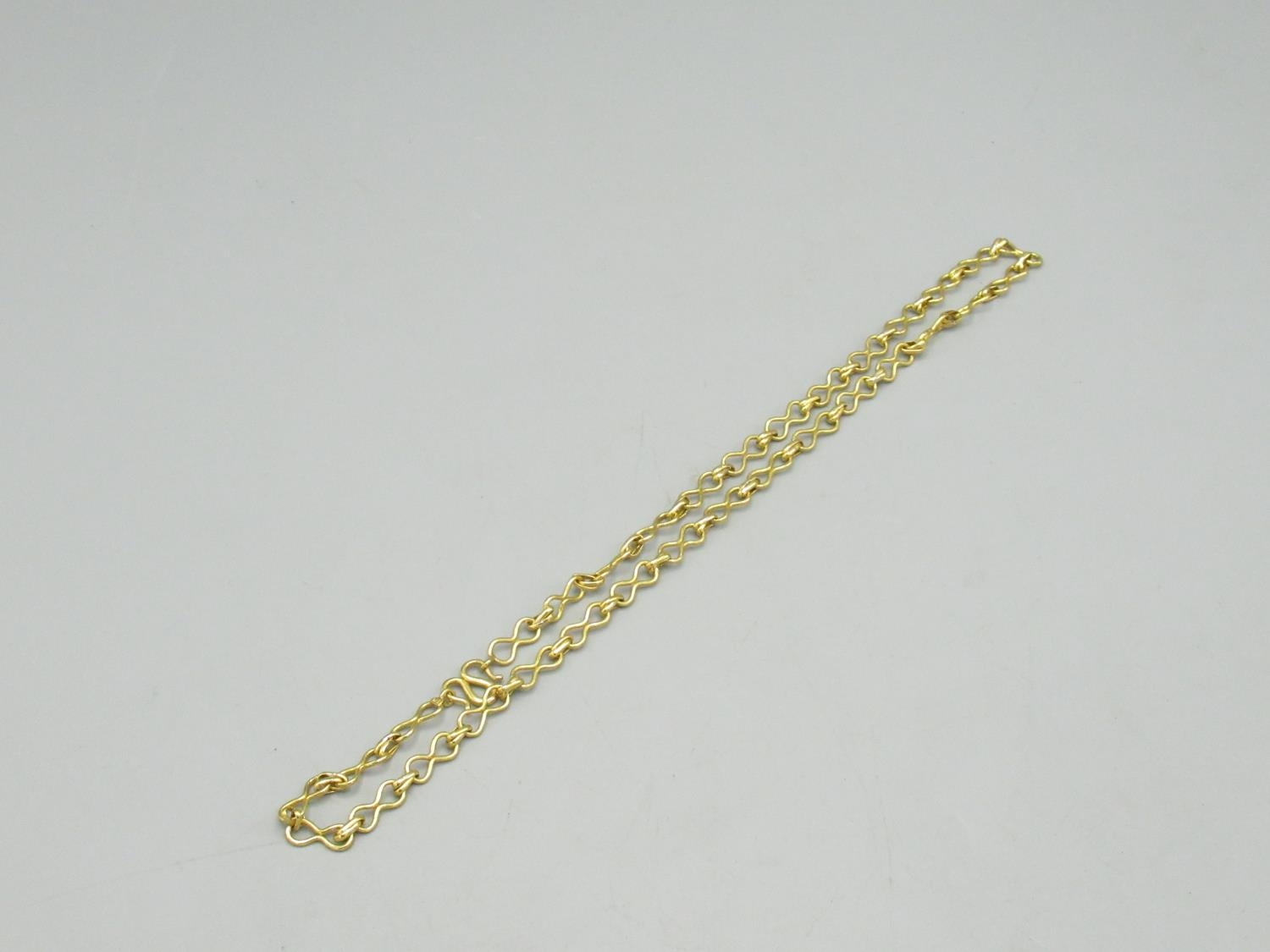 Yellow metal fancy link necklace, stamped 22c, L50cm, 27.0g