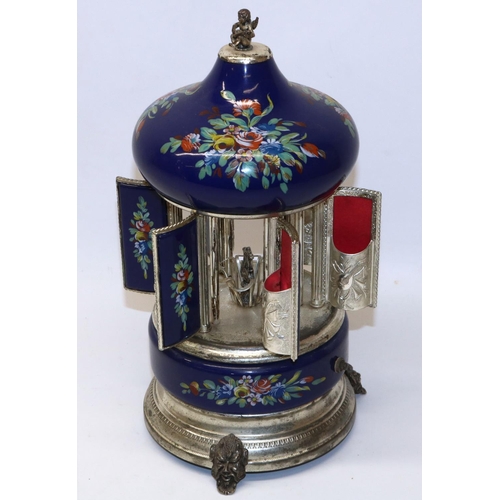 145 - Mid 20th century Italian musical carousel cigarette/lipstick dispenser, Reuge movement playing Love ... 