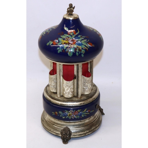 145 - Mid 20th century Italian musical carousel cigarette/lipstick dispenser, Reuge movement playing Love ... 