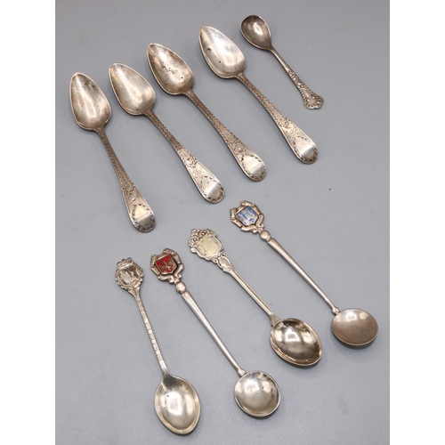 153 - Collection of five Victorian silver souvenir spoons, a set of four Victorian teaspoons and a Edwardi... 