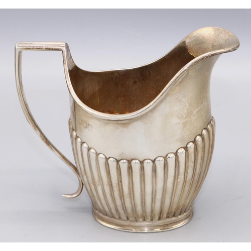 160 - Late Victorian Silver milk jug, part lobed with a angled sweeping handle, London, 1896, Charles Stua... 