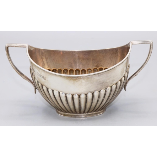 161 - Late Victorian silver sugar bowl with double angular handles and part lobed, London, 1895, Sibray, H... 