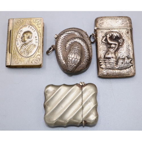 164 - Collection of silver vesta cases & silver plated rosary box, German silver and other cases marked 92... 