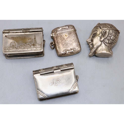 165 - Collection of silver and white metal vesta cases, case in the shape of the devil with a hinged openi... 