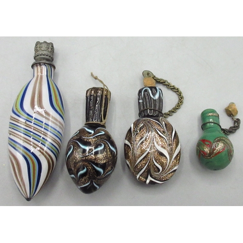 111 - Four miniature Venetian type swirled and striped glass scent bottles, max. L7cm (4)