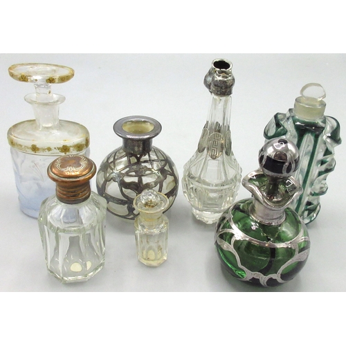 112 - Collection of Georgian and later scent bottles, incl. cut glass examples, a cut through glass bottle... 