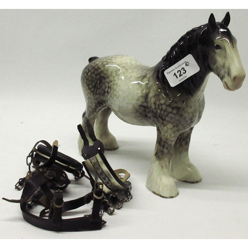 123 - Beswick Shire Mare No. 818, in rocking horse grey gloss, A/F, with harness,