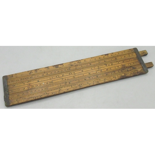 144 - Boxwood wine and spirit trade alcohol slide rule, with two sliders to each long side and brass to th... 