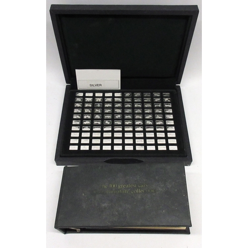 269 - The 100 Greatest Cars Silver Miniature ingot collection, cased, with accompanying booklet, by John P... 