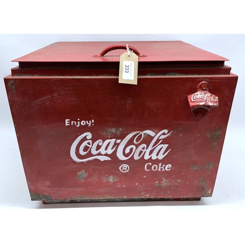 233 - Coca-Cola branded red painted ice box, H37cm