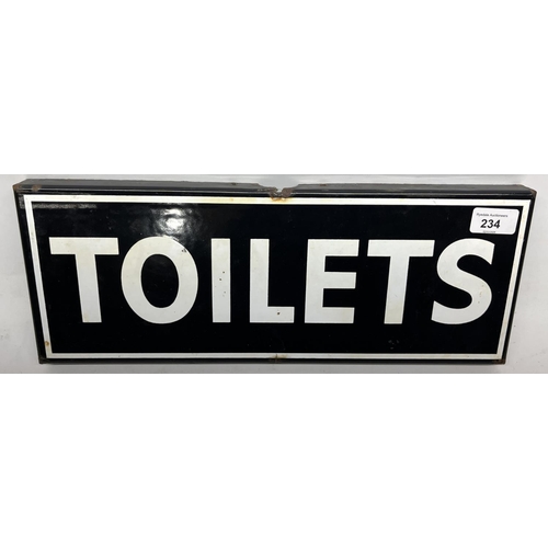 234 - Black and white enamel toilet sign, L42cm