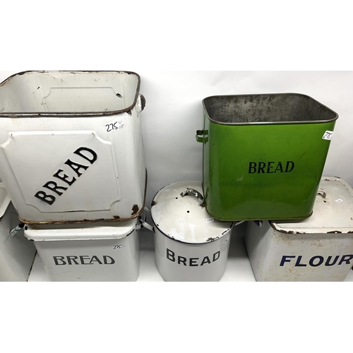 275 - Seven large enamel food containers incl. bread bins, flour bins, etc. (7)