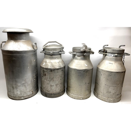 279 - Four vintage aluminium milk churns, max. H72cm