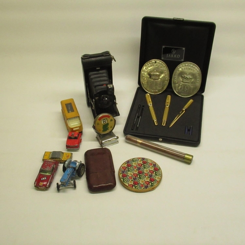 1070 - Two Covent Garden market embossed plaques, Jakko pen set, Kodak no.1 pocket Kodak Jr, cigar case, di... 