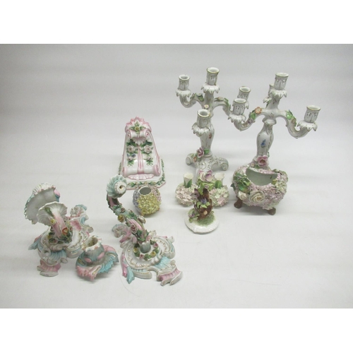 1074 - Collection of late C19th and early C20th floral decorated ceramics incl. wall mounted candlesticks (... 