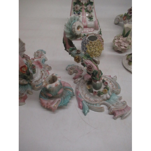 1074 - Collection of late C19th and early C20th floral decorated ceramics incl. wall mounted candlesticks (... 