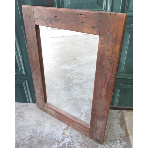 1087 - Modern wall mirror, rectangular plate in waxed rustic pine frame, W120cm H87cm