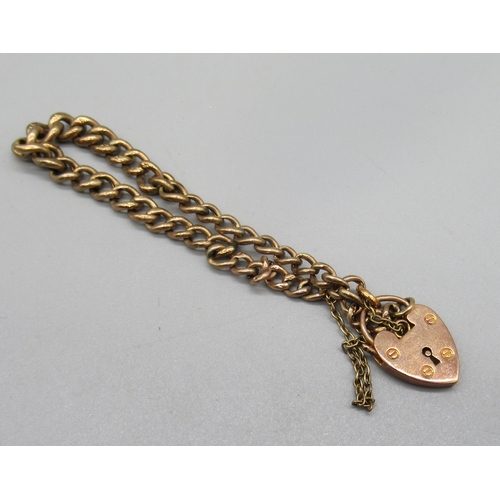 183 - 9ct yellow gold chain link bracelet with heart padlock clasp, stamped 9ct, 6.13g