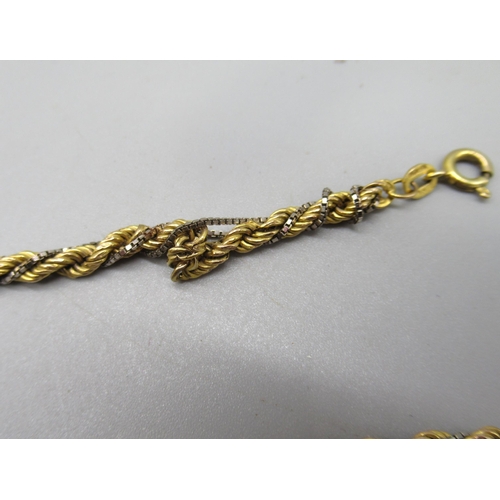 193 - 9ct multi tone gold rope twist necklace and bracelet, 13.42g