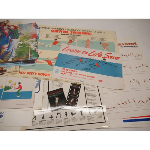 1023 - Large collection of 1970's-80's Gymnastic and other Sport related posters and wall charts incl. Swim... 