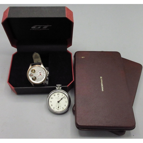 212 - Earnshaw chrome plated automatic wristwatch with date, signed 'open heart' dial with centre seconds,... 