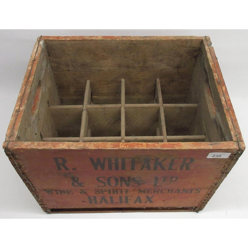 230 - Breweriana - wooden bottle crate for R. Whitaker & Sons Ltd. Wine & Spirit Merchants Halifax, H34.5c... 