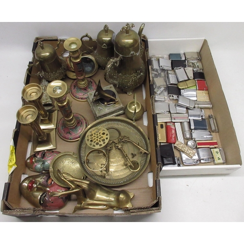 263 - Collection of brassware, and a collection of cigarette lighters (qty.)