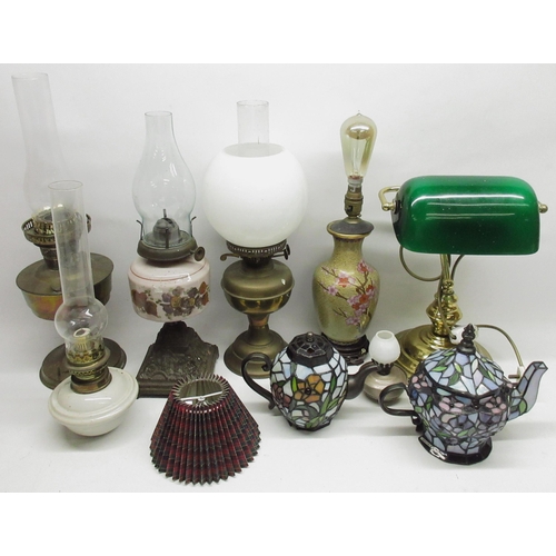 284 - Collection of ceramics incl. meat plates, two stoneware flagons, silver plated trays, oil lamps, etc... 