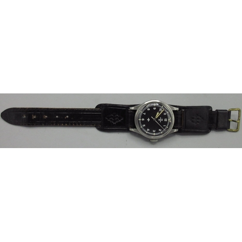 66 - Omega R.A.F. Navigator's Mk II stainless steel wristwatch, signed black Tritium 'Fat Arrow' Arabic d...