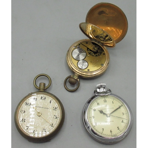 67 - Waltham Bond Street rolled gold Hunter pocket watch serial no. 8711722, Ingersoll Triumph chrome pla... 