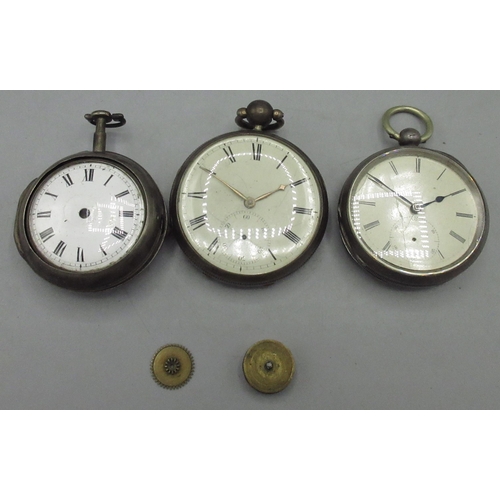 70 - T. Cater London C18th silver verge pair case pocket watch, white enamel Roman dial, signed gilt move... 