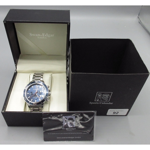 92 - Boxed Swan & Edgar Sports Calendar stainless steel automatic wristwatch with date, with original tag... 