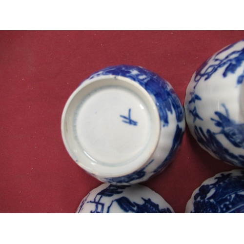 1162 - Set of nine late C18th/ early C19th English blue and white Willow pattern tea bowls and saucers with... 