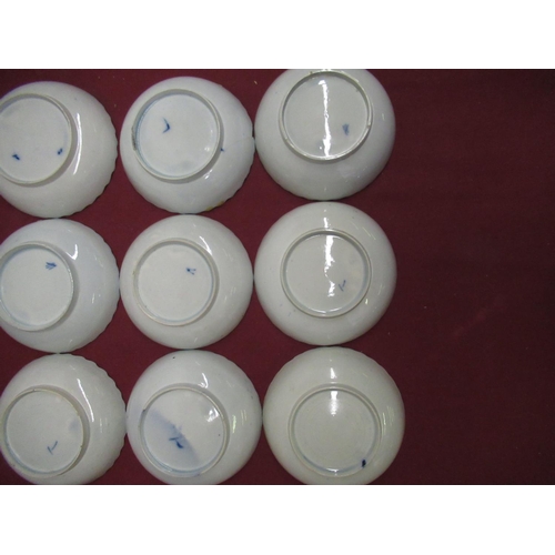 1162 - Set of nine late C18th/ early C19th English blue and white Willow pattern tea bowls and saucers with... 