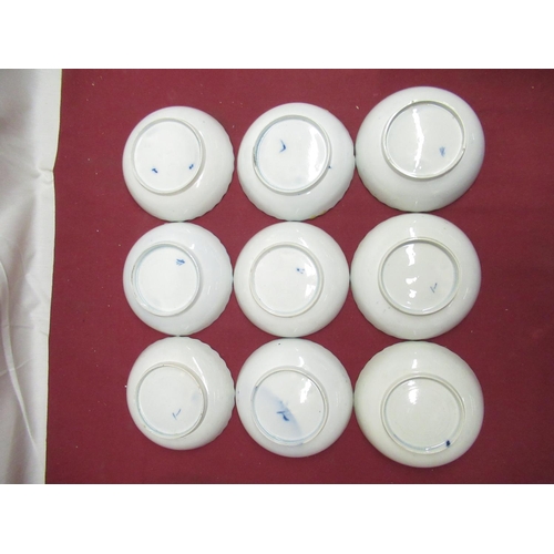 1162 - Set of nine late C18th/ early C19th English blue and white Willow pattern tea bowls and saucers with... 