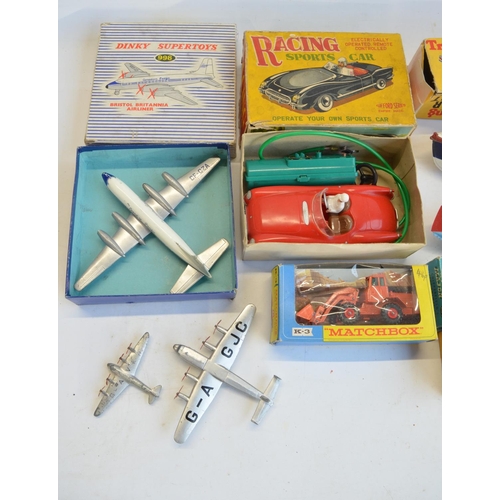 25 - Collection of vintage toys to include boxed Dinky Bristol Britannia (missing props), Tri-ang clockwo... 