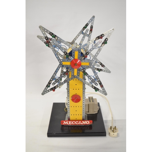 Large C1970s Meccano factory built ex shop display windmill model "Star Sails" in full working order (illuminates and sails spin) with UK plug. Height approx 61cm