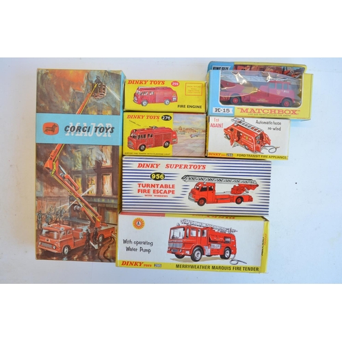 11 - Collection of vintage diecast fire engine models from Matchbox, Dinky and Corgi to include Corgi 112... 