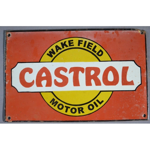1172 - Castrol Wakefield Motor Oil enamel advertising sign, L27.9 x H18cm