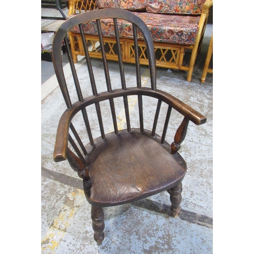 1195 - C19th ash and elm Childs stick back Windsor chair on turned supports with stretchers