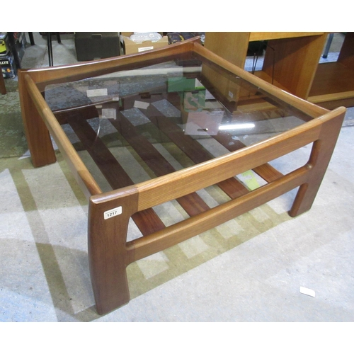 1217 - G Plan teak Katrina coffee table, with smoked glass top, W74cm D71cm H41cm