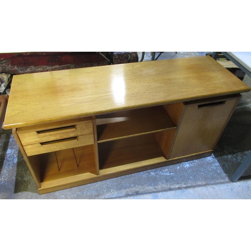 1219 - Vintage teak entertainment unit with shelves, two drawers a cupboard, and LP storage, W133cm D43cm H... 