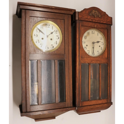 221 - Kienzle mid C20th oak chiming wall clock, glazed panel door enclosing 8