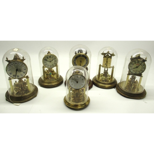 223 - Bentima C20th brass 400 day suspension timepiece under glass dome H22cm, similar clocks, Wilm, Benti... 