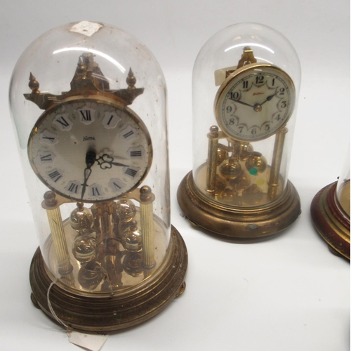 223 - Bentima C20th brass 400 day suspension timepiece under glass dome H22cm, similar clocks, Wilm, Benti... 