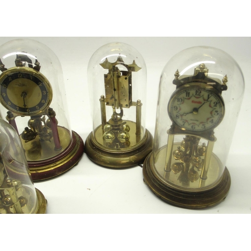 223 - Bentima C20th brass 400 day suspension timepiece under glass dome H22cm, similar clocks, Wilm, Benti... 