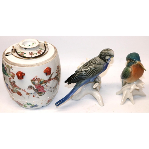 236 - Royal Crown Derby Imari cache pot, G.Boyer Limoges teaware, brass and wood spirit level, Chinese tea... 